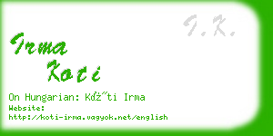 irma koti business card